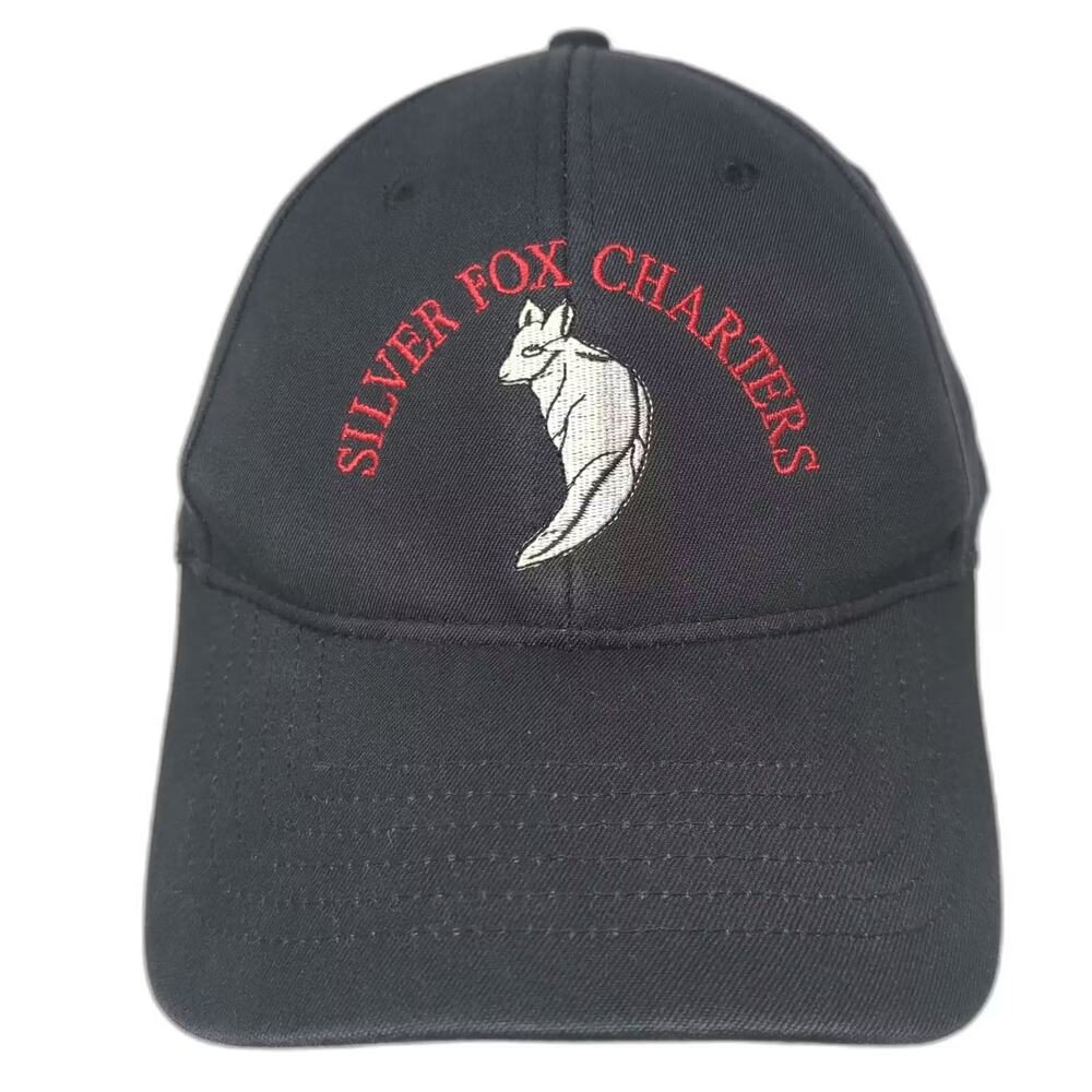 Nu-Fit Silver Fox Charters Baseball Cap Black Red Hat XL Homer Alaska Stretch